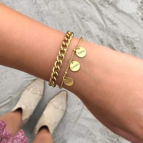 Graveerbare armband 3 muntjes goud kleurig