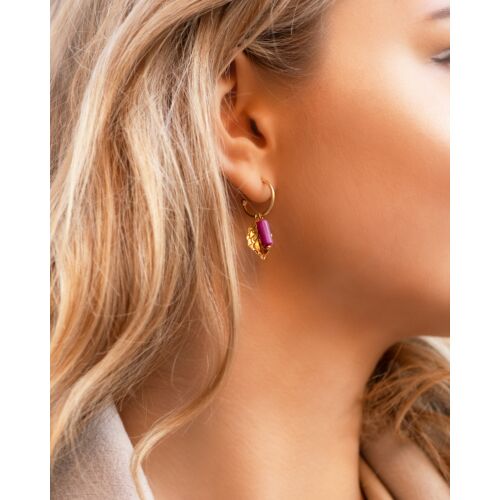 Boho earrings fuchsia goldplated