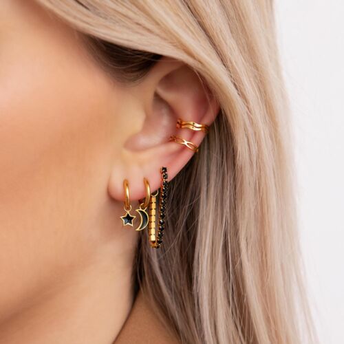 Gouden earparty met oorbellen met zwarte details