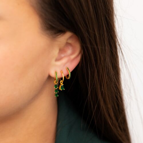 Emerald hoops goldplated