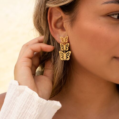 Triple butterfly earrings goldplated