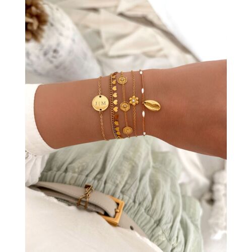 Shell bracelet white dots goldplated