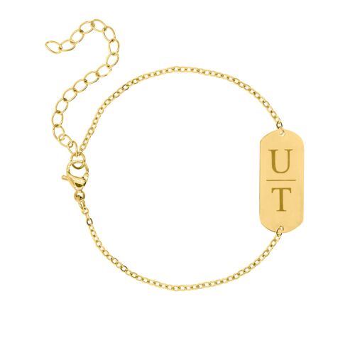 Graveerbare bar armband 2 letters gold plated