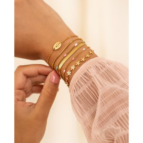 Flower bracelet pink goudkleurig