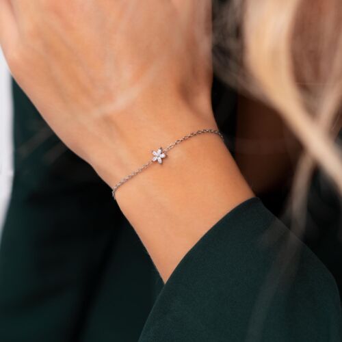 zilver armbandje flower sparkle om pols vrouw