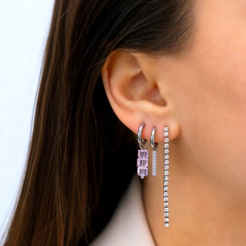 Earrings triple stones pink