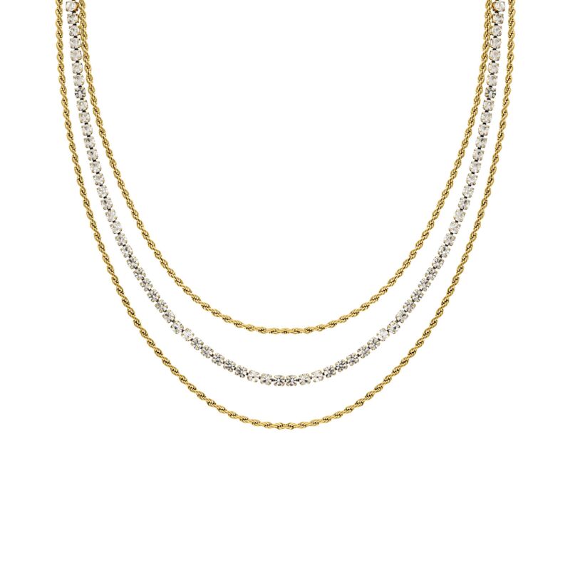 Triple Chain & Tennis Necklace Goudkleurig