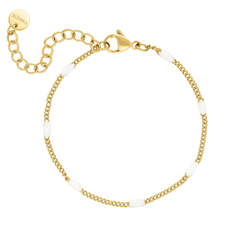 Gouden armband met witte bolletjes 