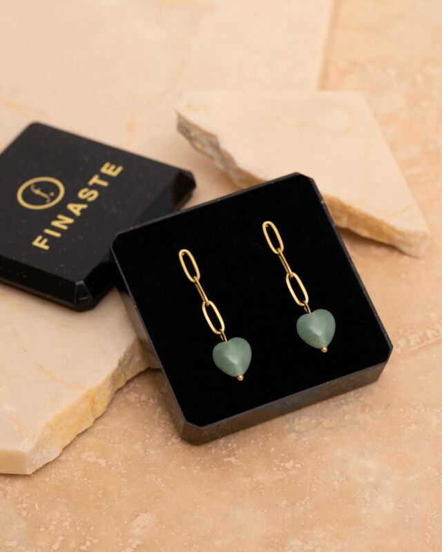 Ketting oorbellen aventurine heart goldplated