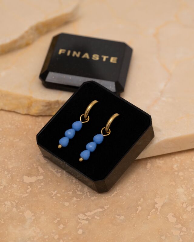 Earrings triple stones blue goldplated