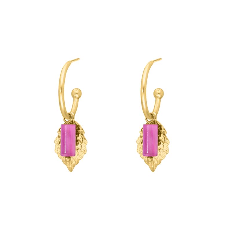 Boho earrings fuchsia goldplated