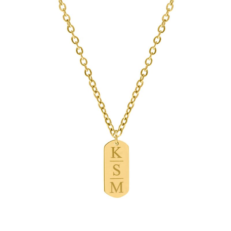 Goud kleurige bar ketting met 3 letters