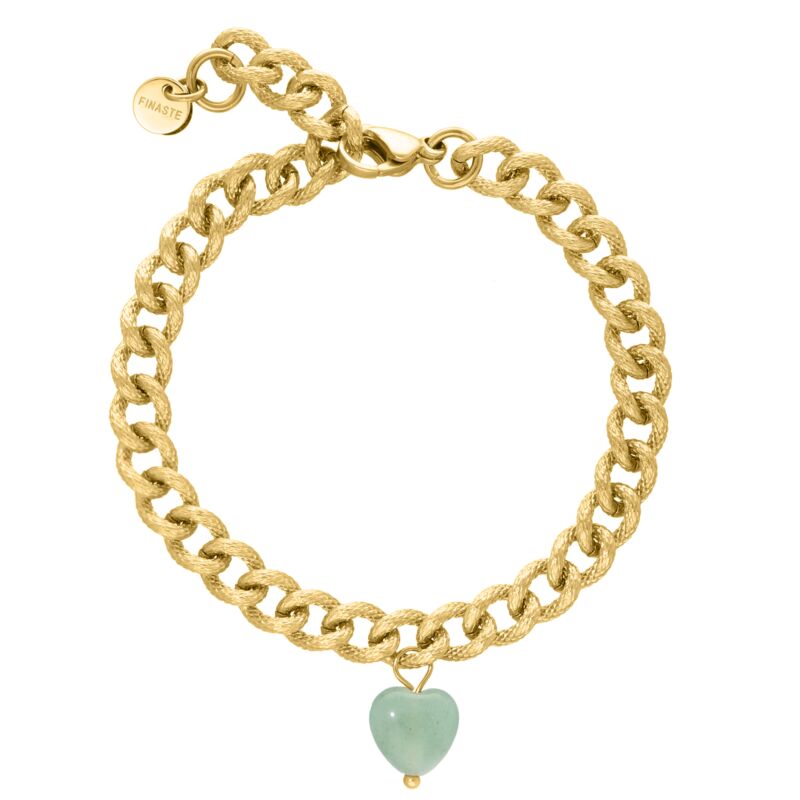 Chain armband Aventurine heart goldplated