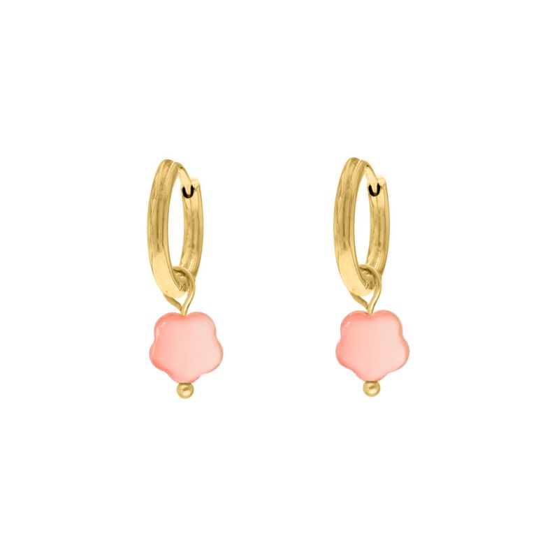 Pink flower earrings goud