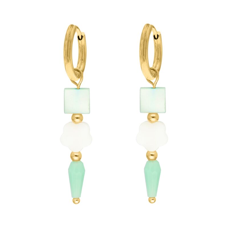 Aqua earrings flower goud