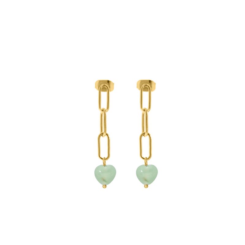 Ketting oorbellen aventurine heart goldplated