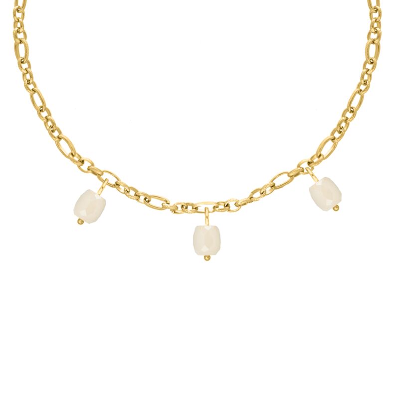 Gouden ketting met drie witte edelstenen