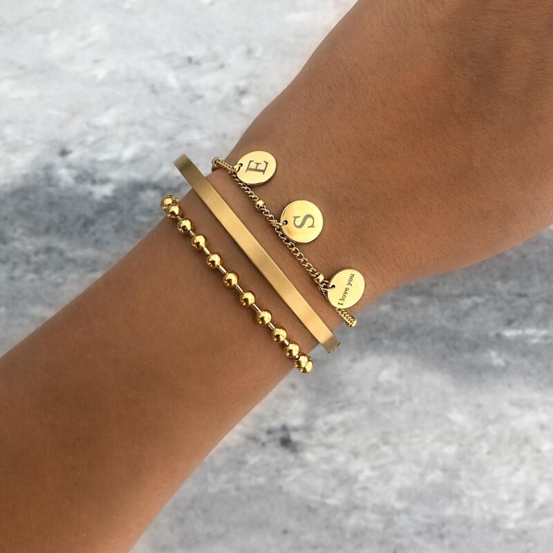 Graveerbare armband 3 muntjes goud kleurig