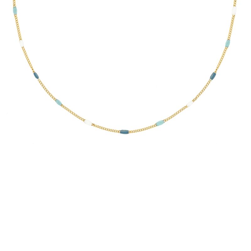 Ketting met blauwe bolletjes mix goudkleurig