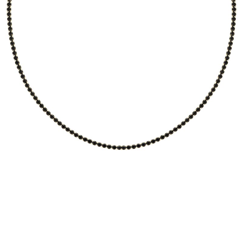 Tennis necklace black stones goudkleurig