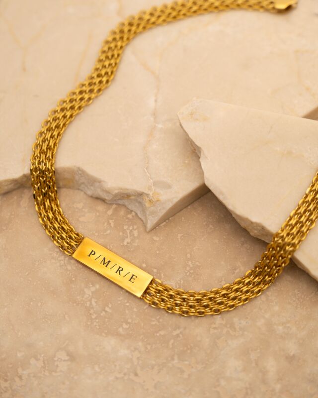 Gouden mesh ketting met gravering