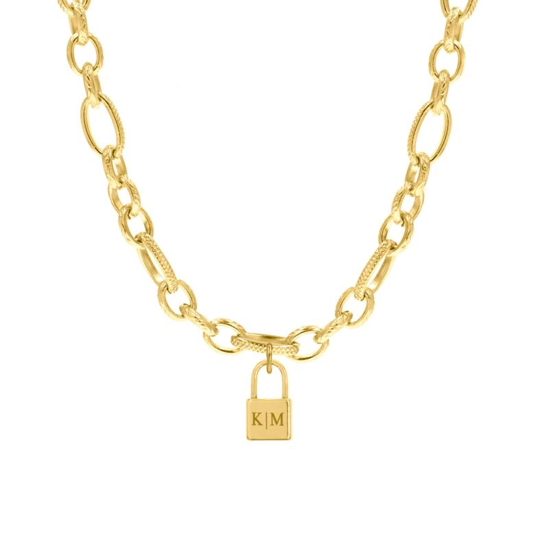 Schakelketting met Slotje Graveren Goud