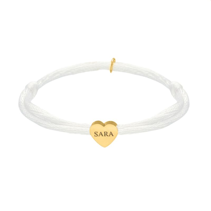 Witte satin heart armband met initials verguld