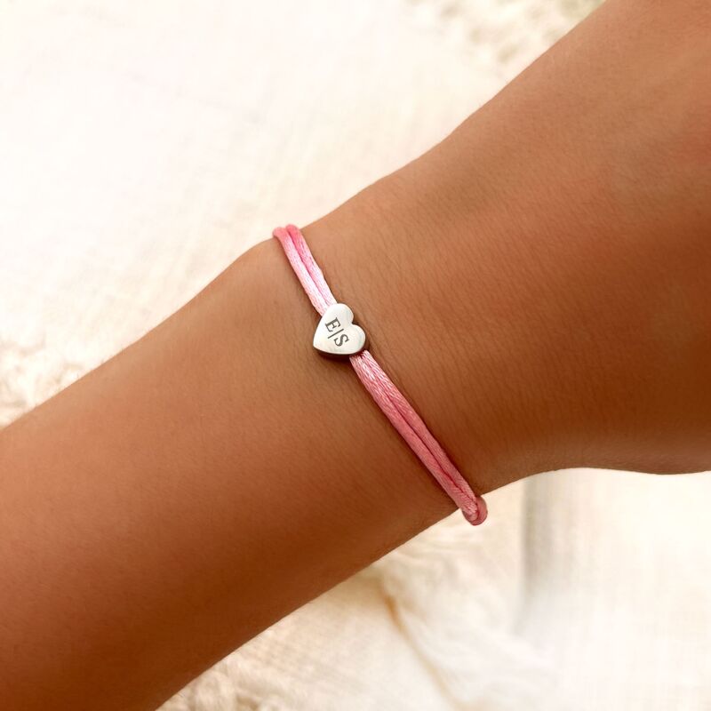 Roze graveerbare armband met zilveren graveerbare hartje