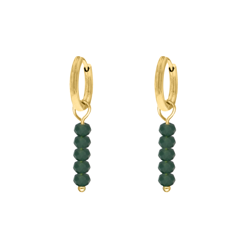 Earrings dark green beads goldplated