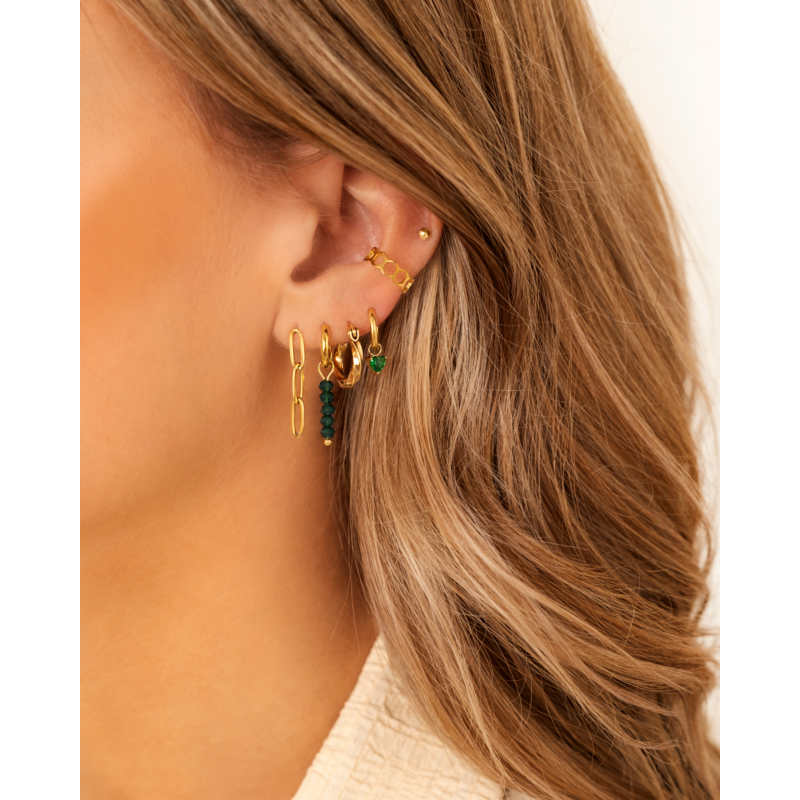 Earrings dark green beads goldplated