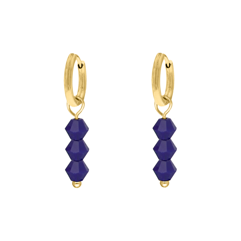 Earrings triple blue beads goldplated
