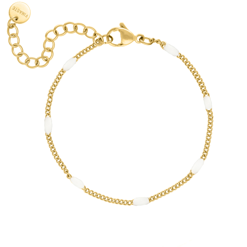 Gouden enkelbandje met witte bolletjes