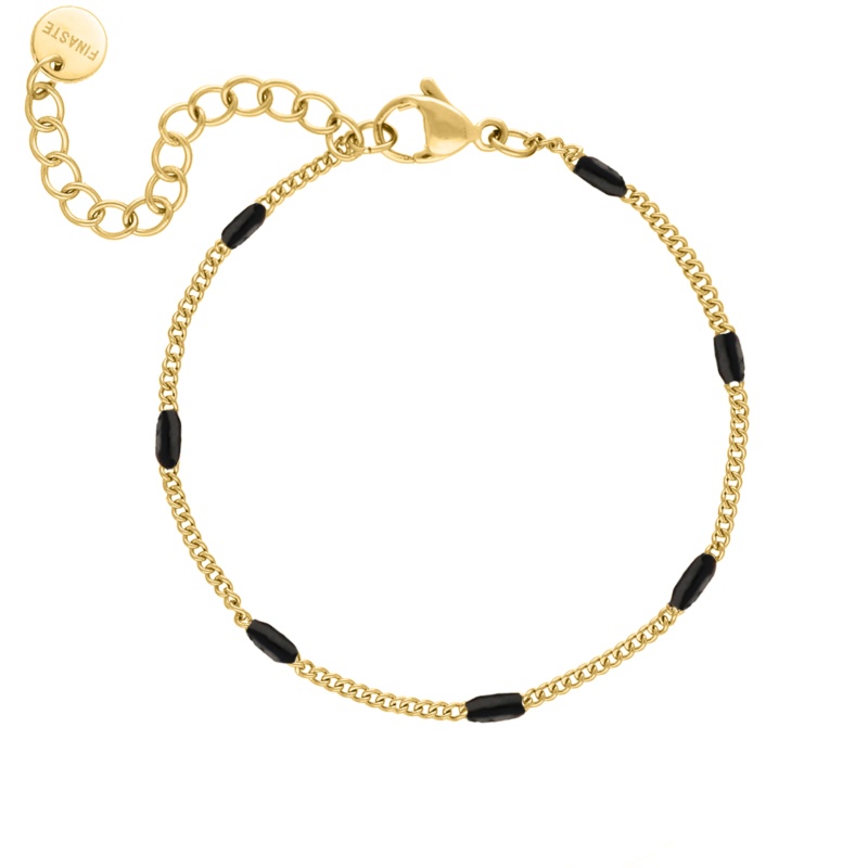 Gouden enkelbandje met zwarte bolletjes