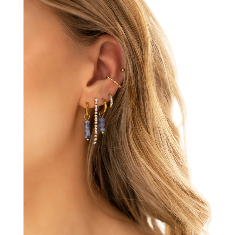 Oorringetjes blue spot jasper beads goudkleurig