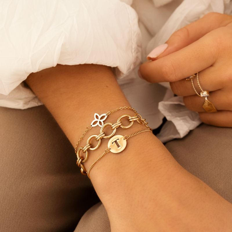 Statement bracelet round chains goldplated