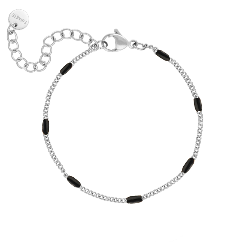 Zilveren armband met zwarte bolletjes