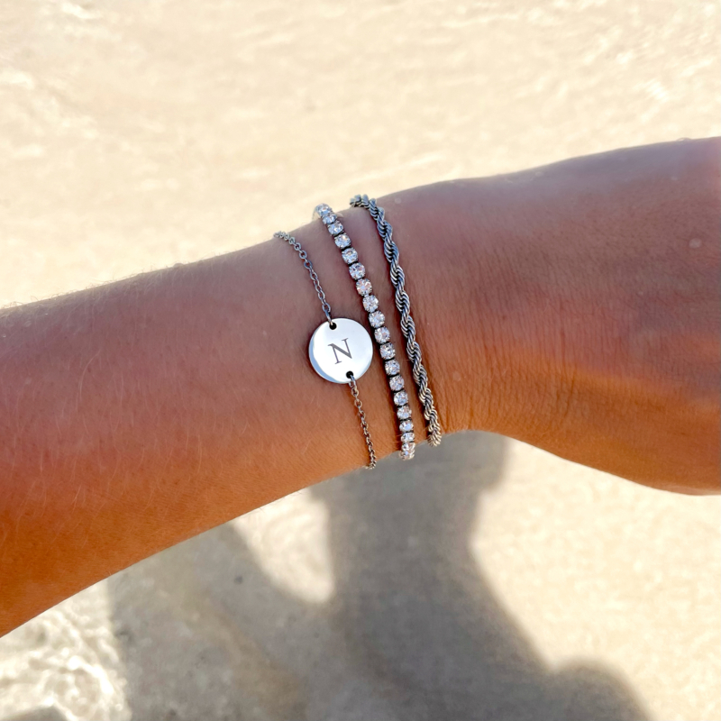 zilveren armparty met graveerbare coin armband