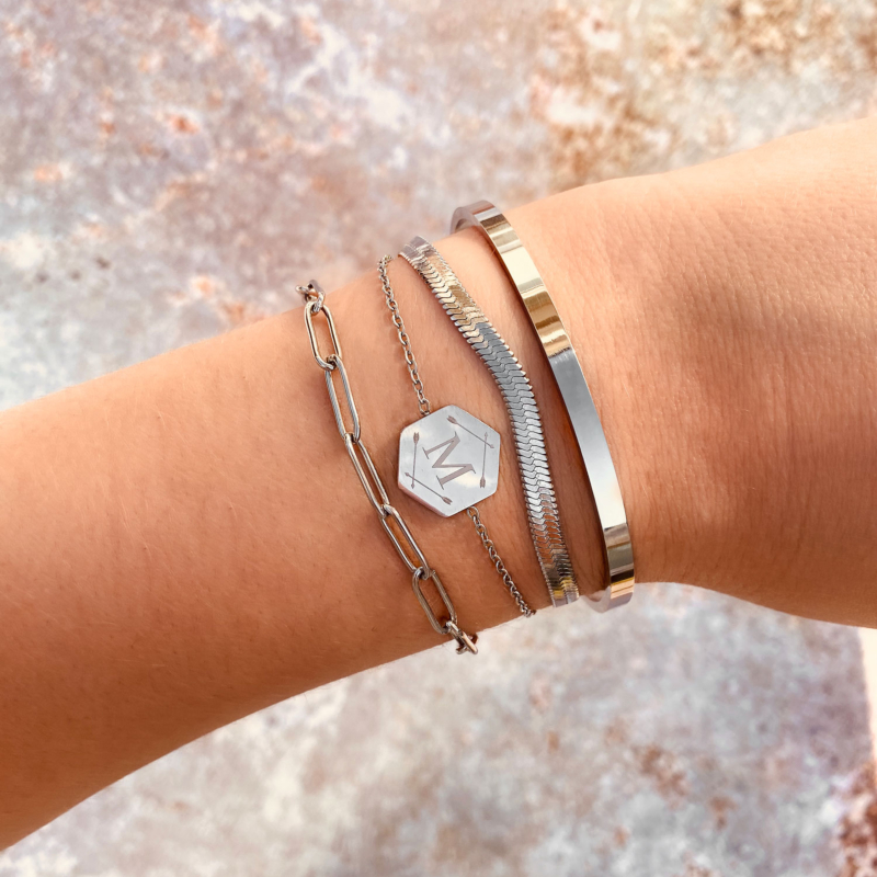 Zilveren armparty met bangle