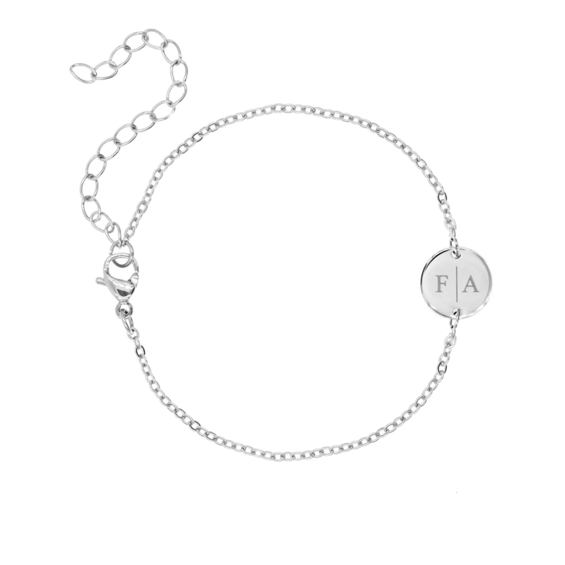 2 initialen armband klein muntje zilver
