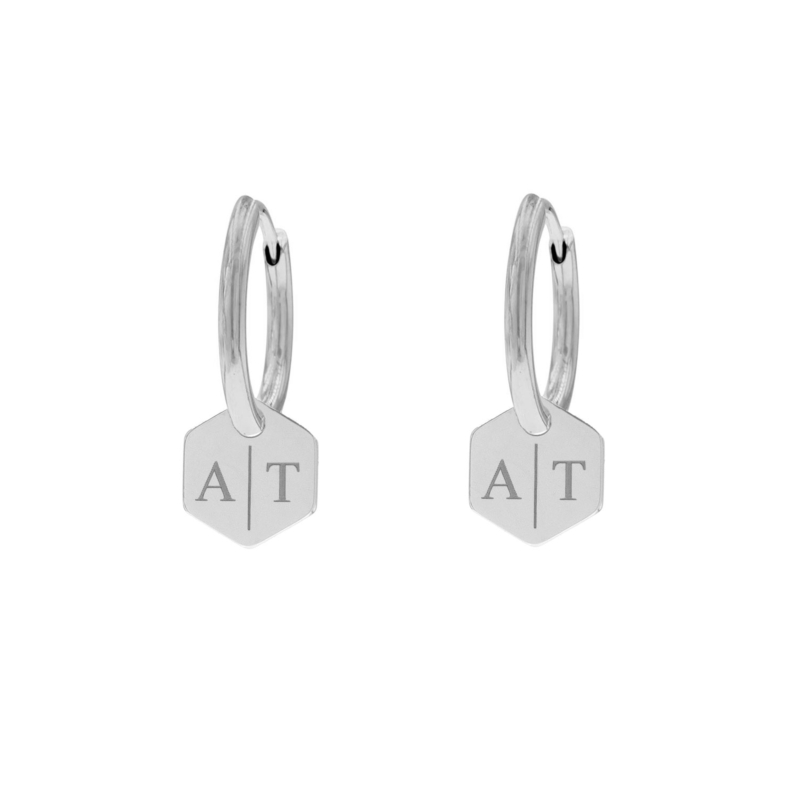 Gepersonaliseerde oorringetjes hexagon hanger