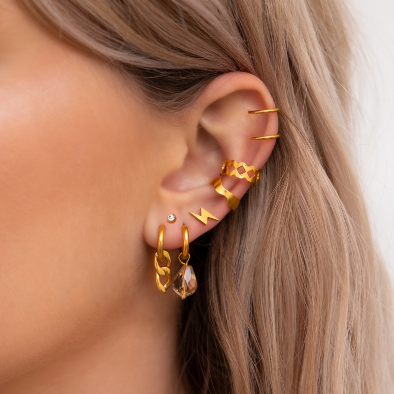 Gouden oorbellen bij model