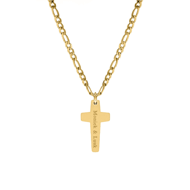 Gouden mannen ketting kruis graveren