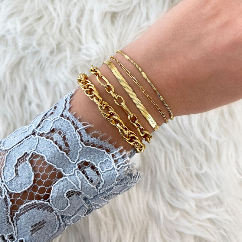 Trendy armbanden om pols in het goud