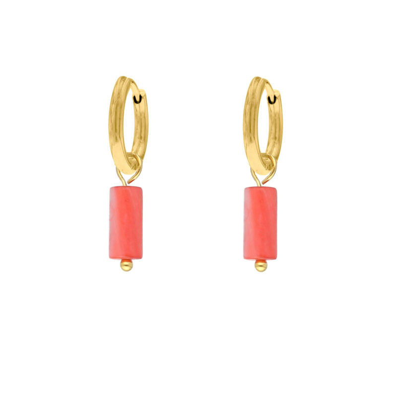 Oorringetjes met koraal steentje kleur goud
