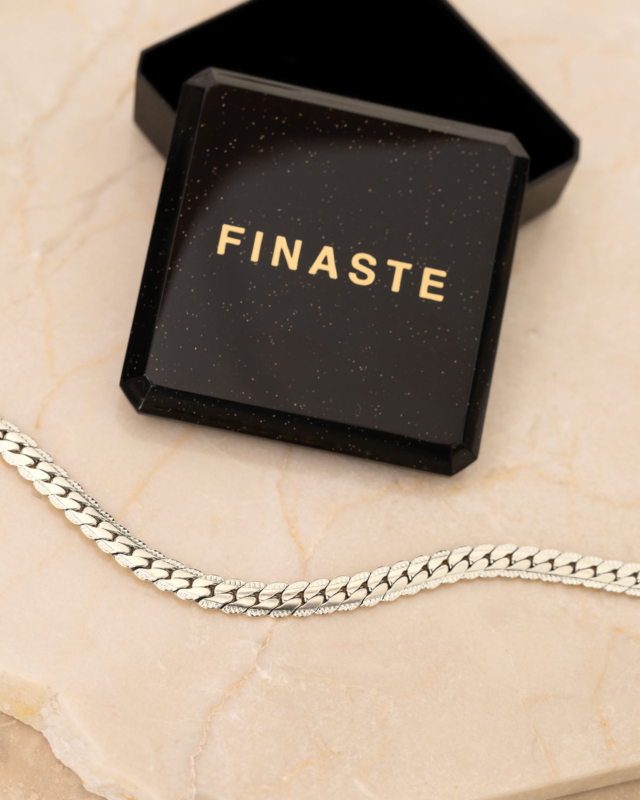 Zilveren platte chain armband