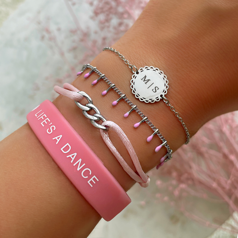Zilveren armbanden mix met roze
