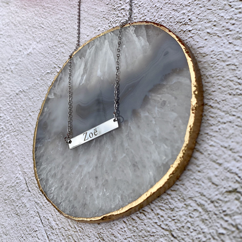 Zilveren naam ketting bar met naam gegraveerd