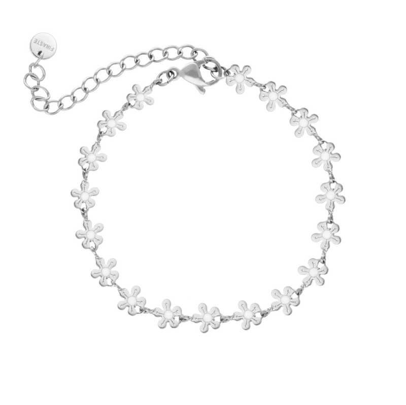 Zilveren enkelbandje met bloemetjes