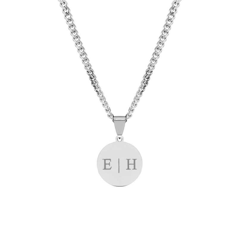 Graveerbare mannen ketting met munt zilver