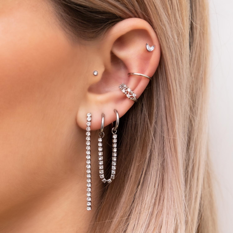 Zilveren earparty met dubbele oorbel